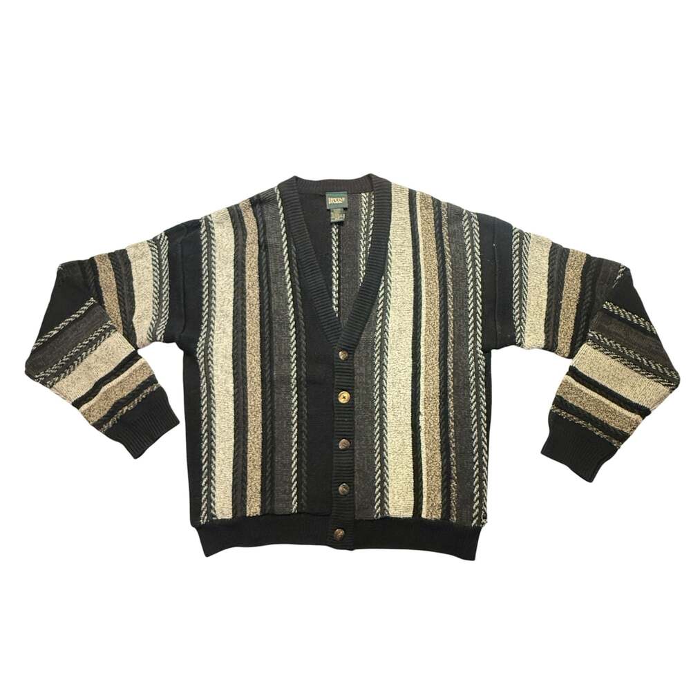 Irvine Park Vintage Medium Vertical Stripe Cable Knit Cardigan Sweater